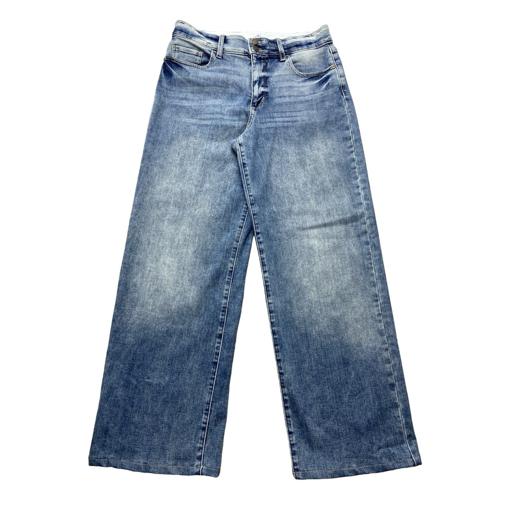 St. Johns Bay Wide Leg Jeans Womens 30x29 Blue Medium Wash High Rise Stretch 8
